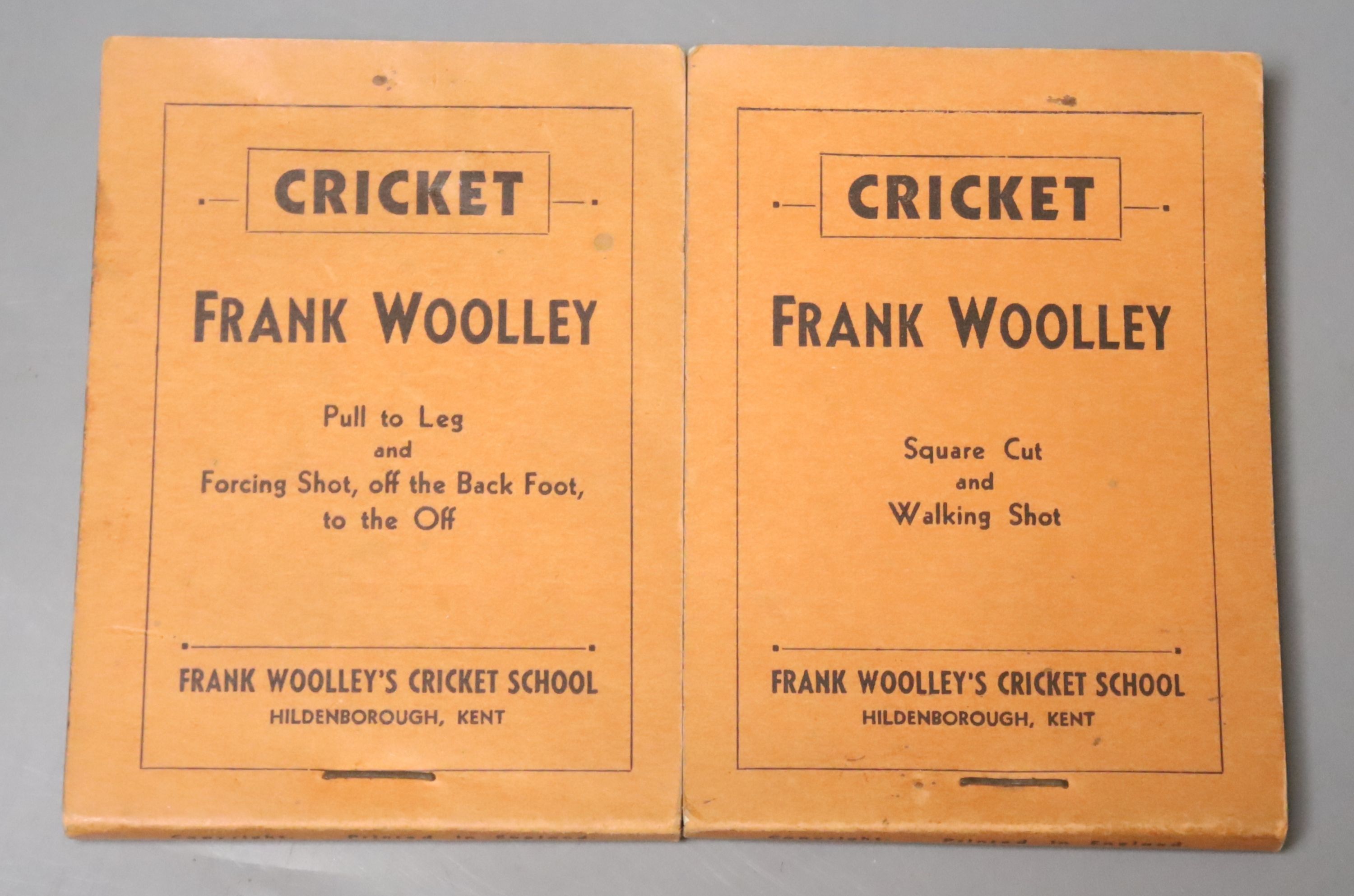 Frank Woolley's Cricket School, two flick books, 'Square Cut and Walking Shot' and 'Pull to Leg and Forcing Shot off the Back Foot to the Off'